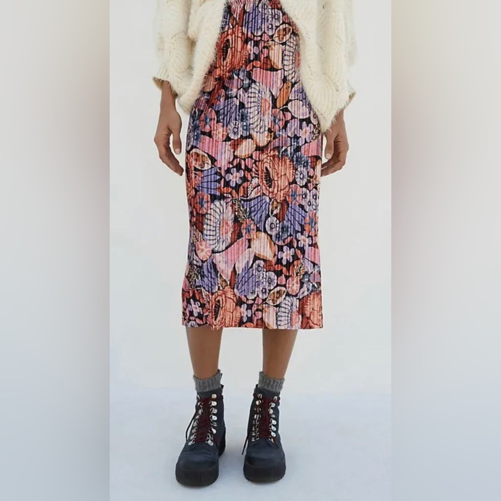 Anthropologie Petite Large Maeve Tilda Velvet Pleated skirt